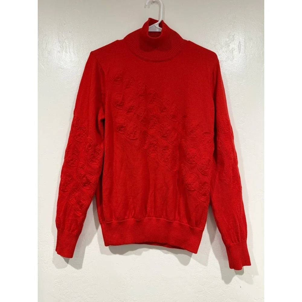 Tory Burch Red Merino Wool T-Monogram Logo Turtleneck Sweater Size M